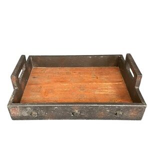 Vintage Hand Crafted Farmhouse Rustic Wood and Metal Serving Tray